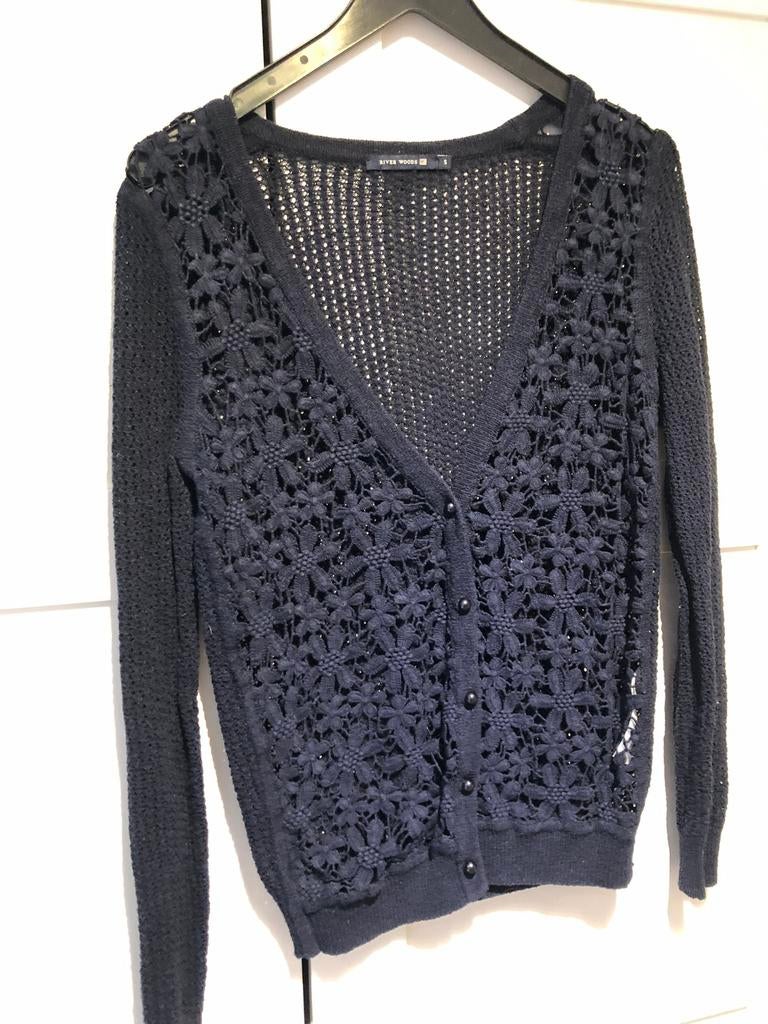 RIVER WOODS blauwe vest met broderie maat Smal, Ophalen of Verzenden, Gedragen, Maat 36 (S), Blauw