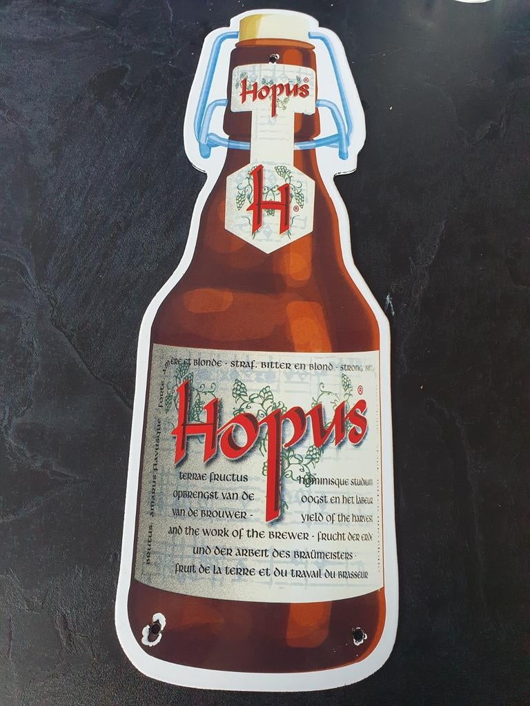 Emaille Reclamebord - Hopus -, Ophalen of Verzenden, Gebruikt, Reclamebord, Plaat of Schild, Overige merken