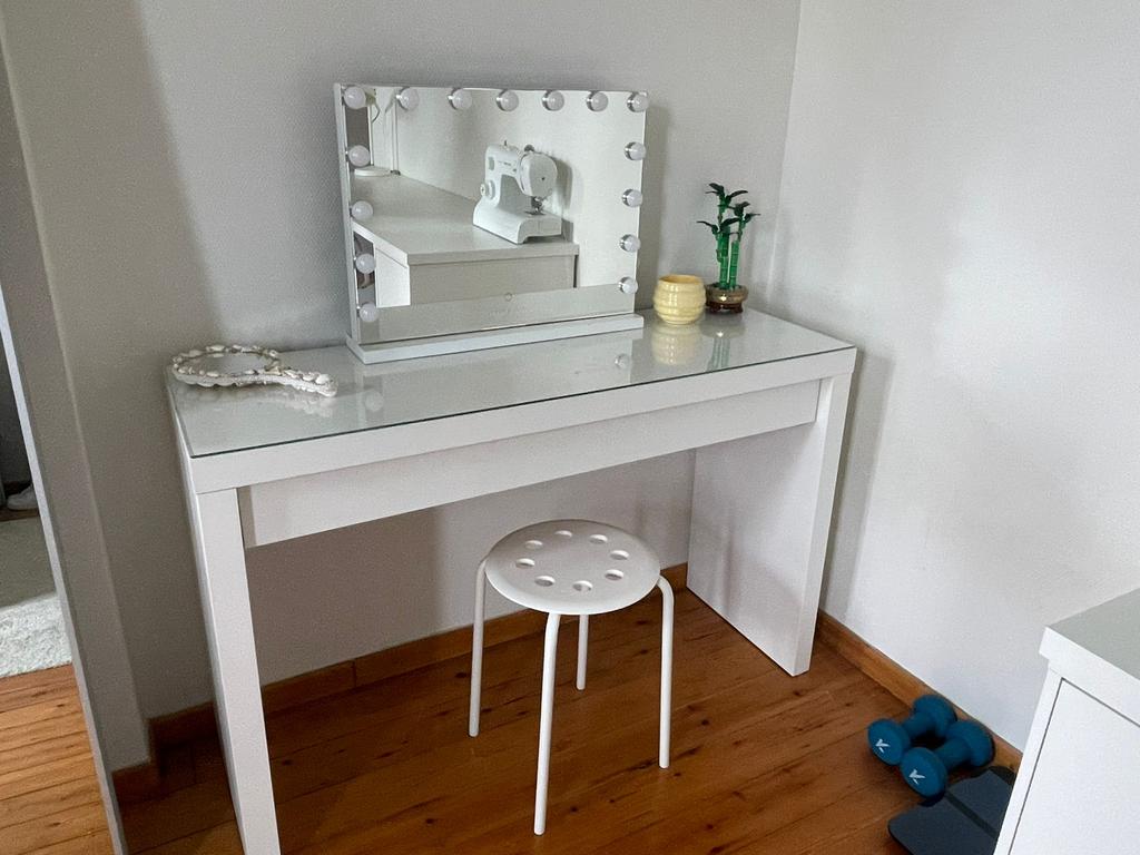 Kaptafel set: spiegel + tafel + krukje, Huis en Inrichting, Ophalen, 100 tot 150 cm, Minder dan 100 cm, Glas