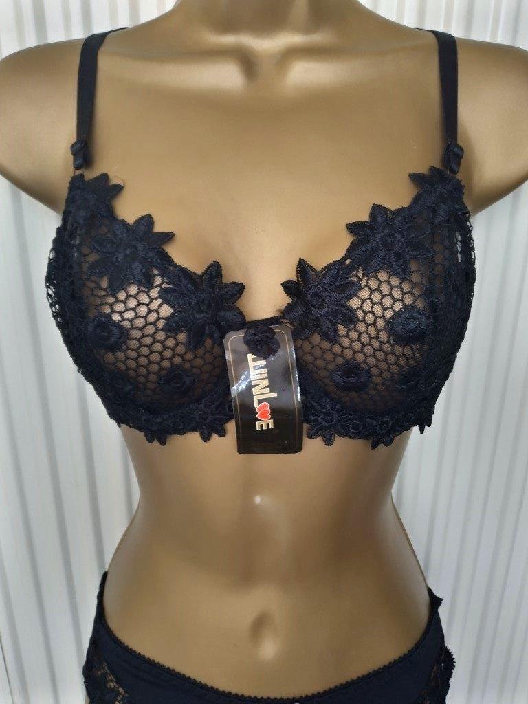 Elegante Zwarte BH met Slip voor D Cups, Ophalen of Verzenden, Zwart, Setje