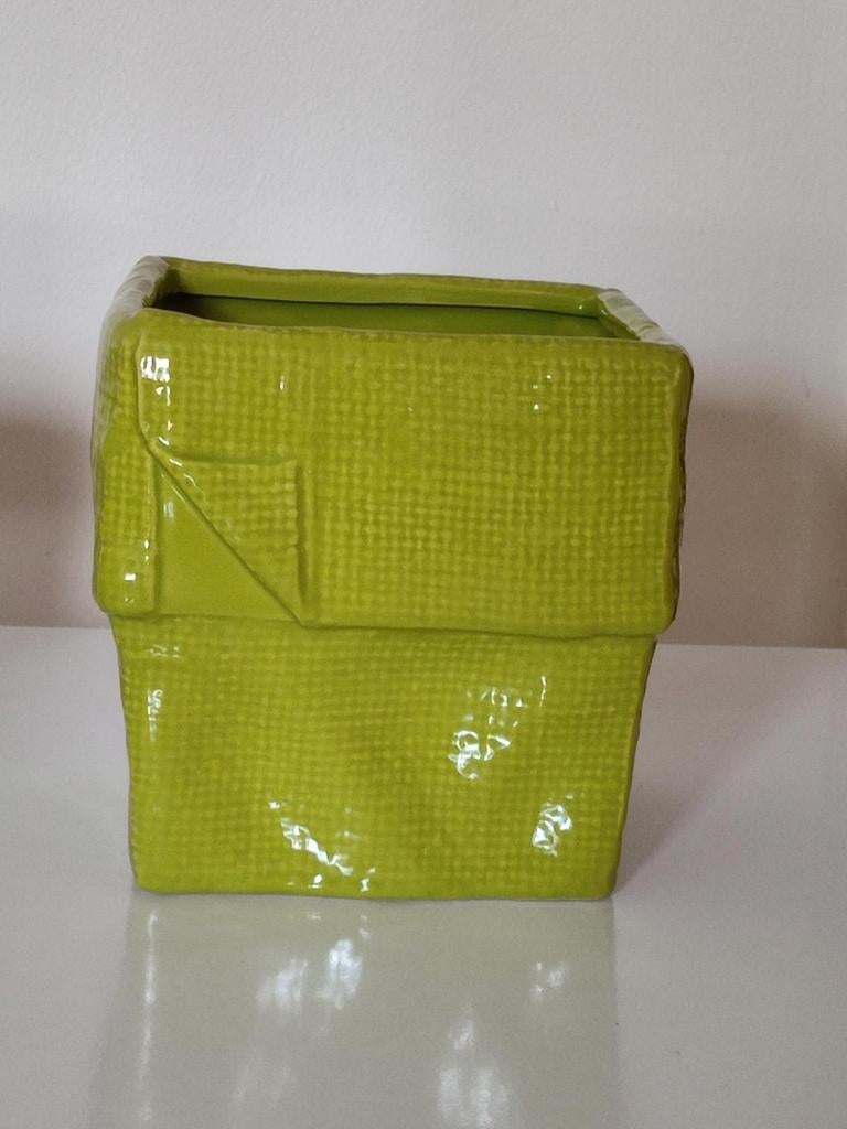 Cache pot vert pistache 14x14cm, Enlèvement ou Envoi, Moins de 25 cm, Intérieur, Moins de 40 cm