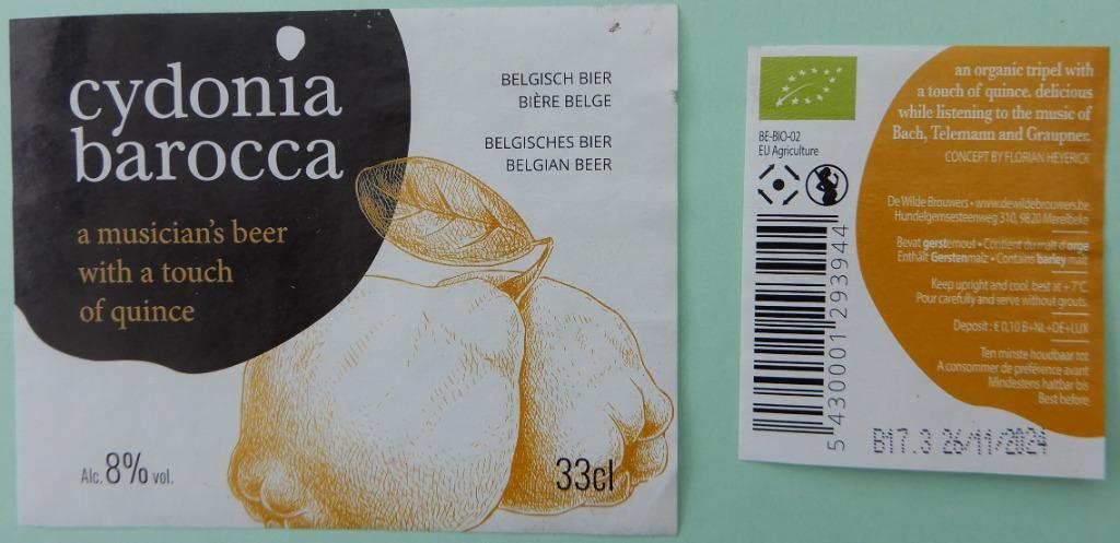 Bieretiket Cydonia Barocca Brouw. De Wilde Brouwers 7h9, Ophalen of Verzenden, Gebruikt