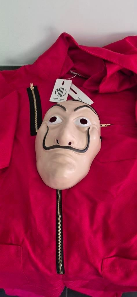 La Casa de papel masker en kostuum XL, Kleding | Heren, Carnavalskleding en Feestkleding, Ophalen, Zo goed als nieuw, Maat 56/58 (XL)