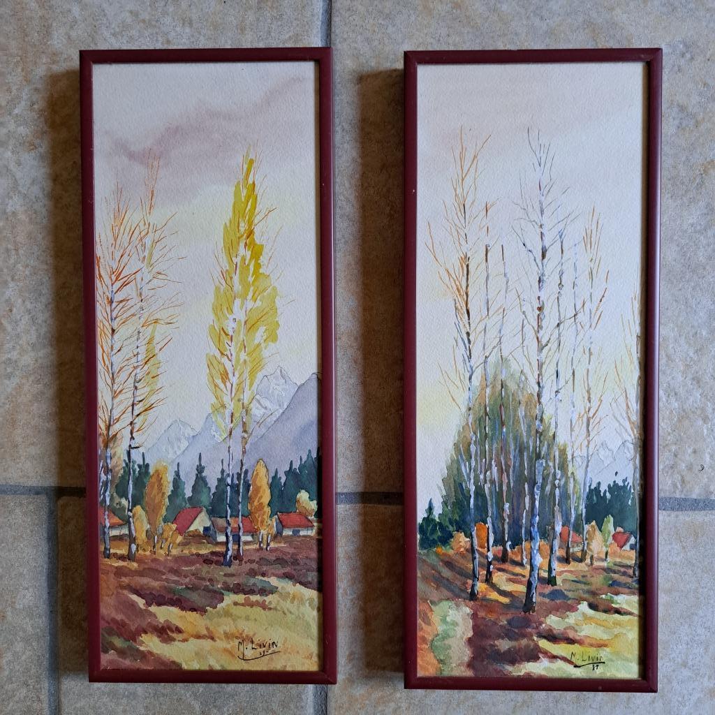 Deux aquarelles paysage avec cadre, Antiquités & Art, Enlèvement