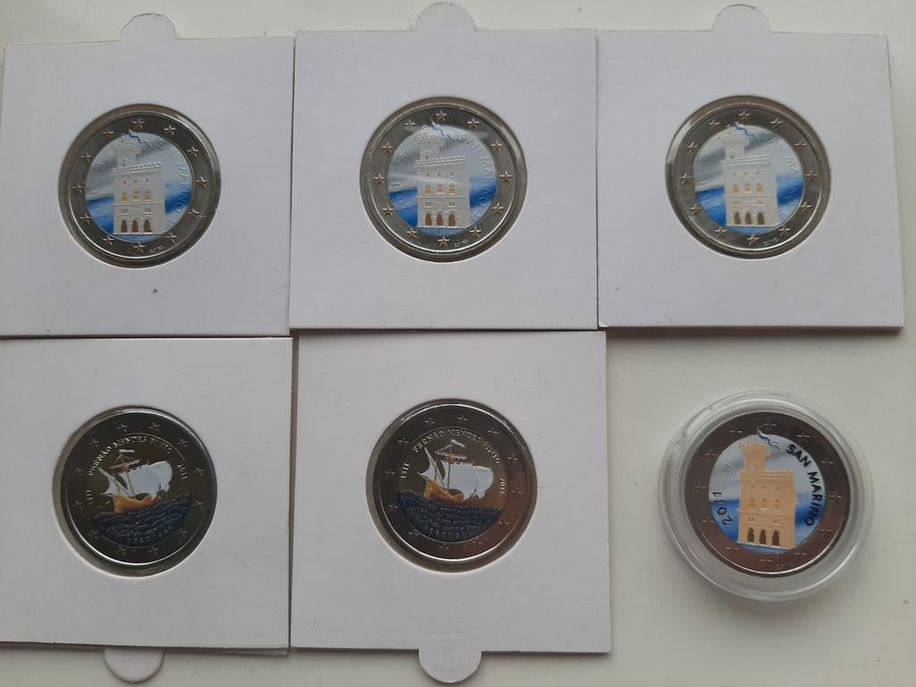 Gekleurde €2 munten San Marino en Portugal, Ophalen of Verzenden, San Marino, 2 euro