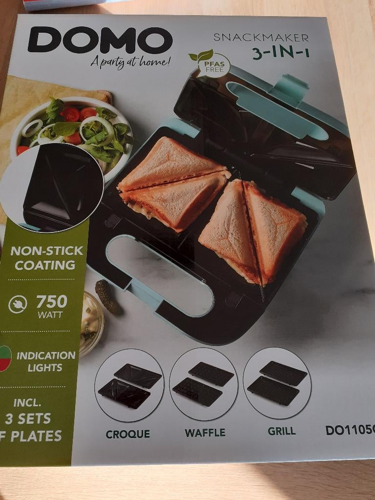 domo snackmaker 3in1 type DO1105C, Ophalen of Verzenden, Uitneembare platen, Nieuw