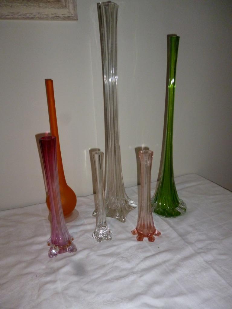 8 vazen soliflor vaas in glas vintage sixties gekleurd glas, Ophalen, Wit, Glas