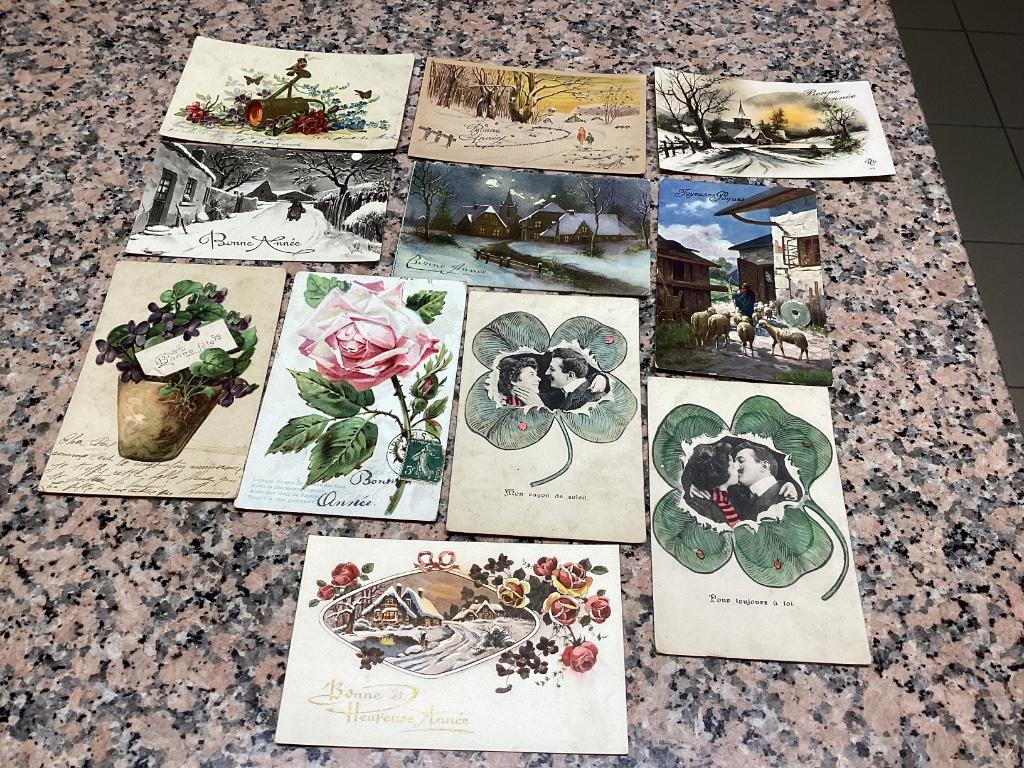 Mooi lot van 11 oude wenskaarten begin 1900, Enlèvement ou Envoi, Avant 1920, Affranchie