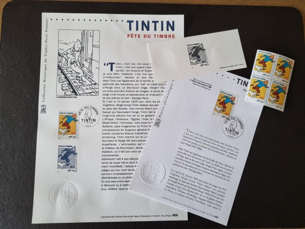 lot Tintin fête du timbre Complet France 2000, Timbres & Monnaies, Timbres | Europe | France, Enlèvement ou Envoi