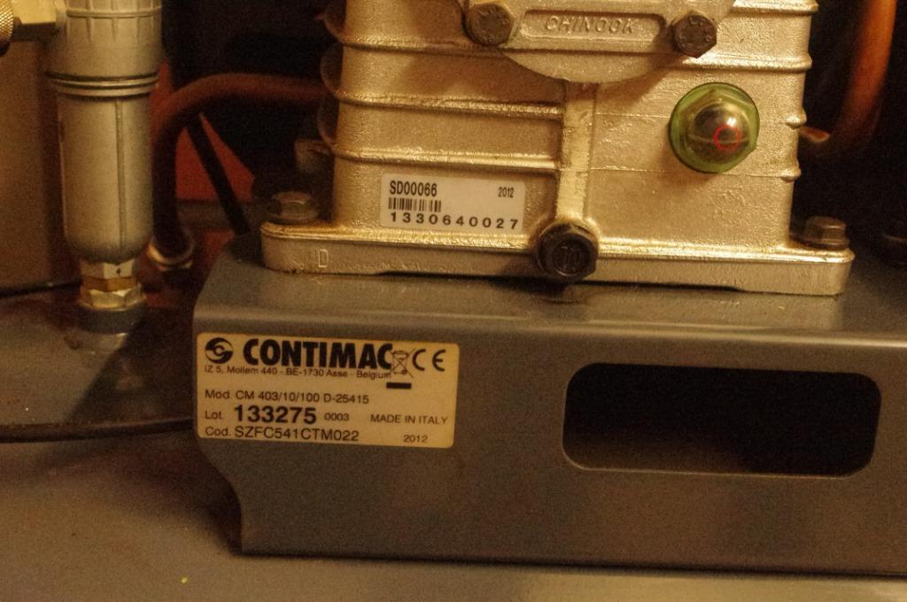 Compresseur Contimac 2 cylindres réservoir 100 litres, 100 litres ou plus, Enlèvement, Comme neuf, 6 à 10 bars