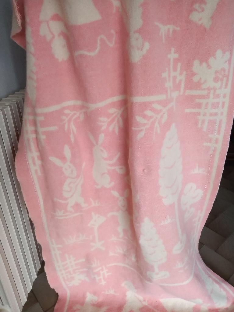 couverture réversible vintage rose et blanc lit enfant, Enlèvement, Blanc
