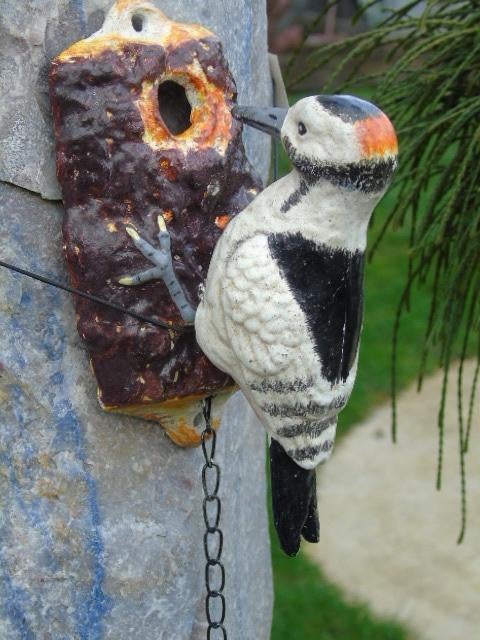 Gietijzeren specht met kleurpatina, klopper., Tuin en Terras, Tuinwanddecoratie, Nieuw, Ophalen of Verzenden