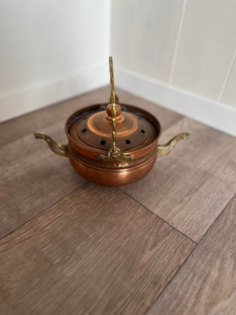 Koperen ketel met messing details, Ophalen of Verzenden