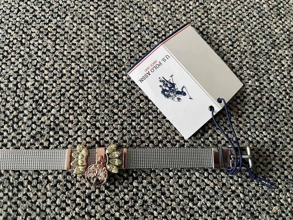US POLO ASSN  armband met meshband/bedels nieuw met labels, Enlèvement, Neuf, Argent, Avec bracelets à breloques ou perles