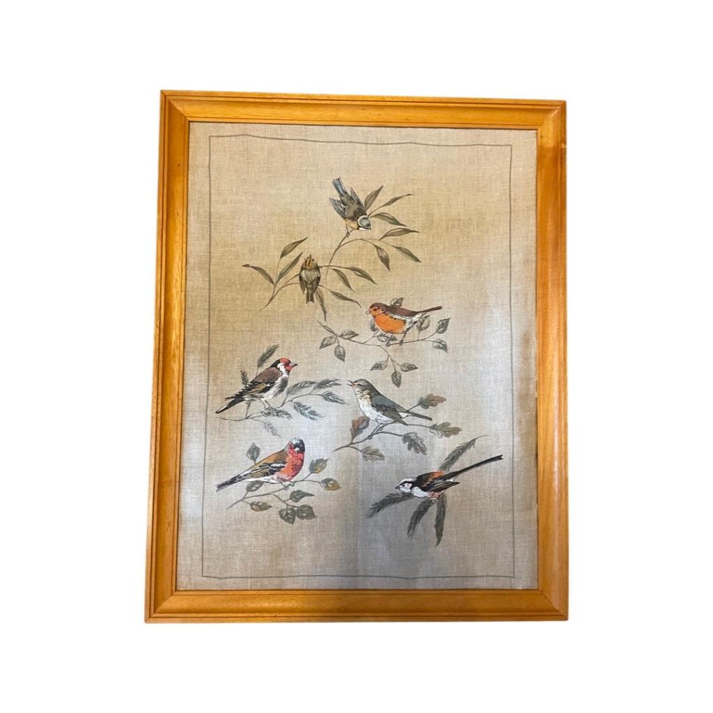 Peinture ancienne – Représentation d’oiseaux – Avec cadre