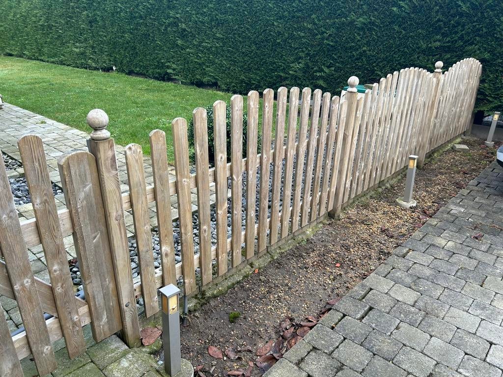 Houten tuin afsluiting met automatische voetgangers poortje, Ophalen, Met poort, Gebruikt, Tuinhek