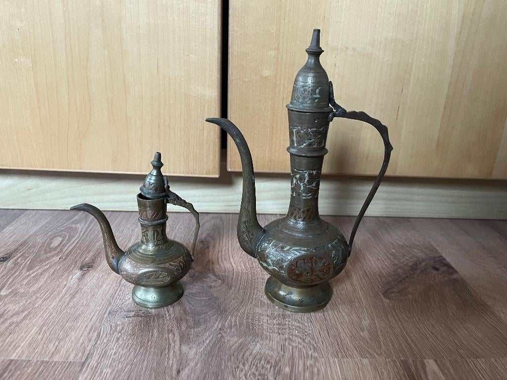 Vintage Indische set koperen theepotten, Antiek en Kunst, Antiek | Brons en Koper, Ophalen of Verzenden, Koper