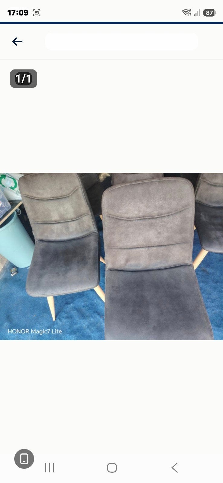 A vendre 6 chaise tissu  gris  alcantara, Enlèvement
