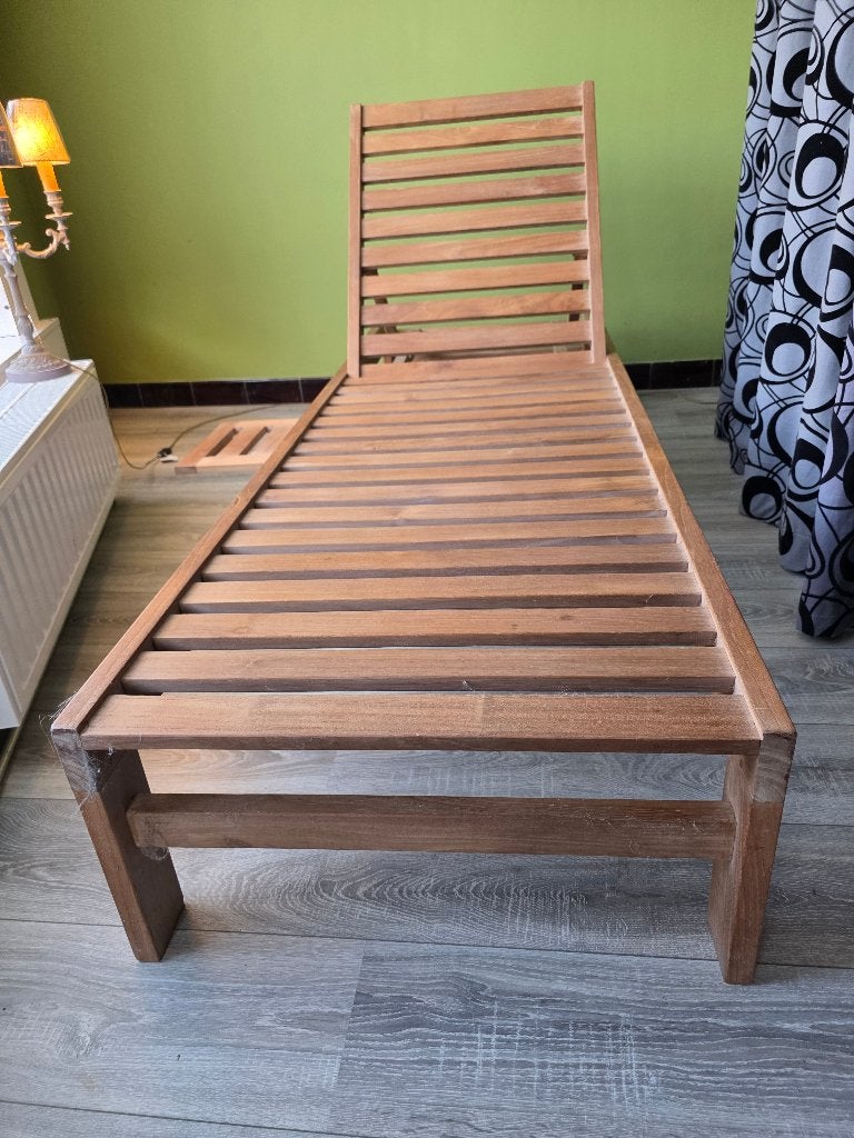 Teakhouten ligstoel met schuifplank, prijs te bespreken, Tuin en Terras, Tuinstoelen, Zo goed als nieuw, Teakhout, Verstelbaar