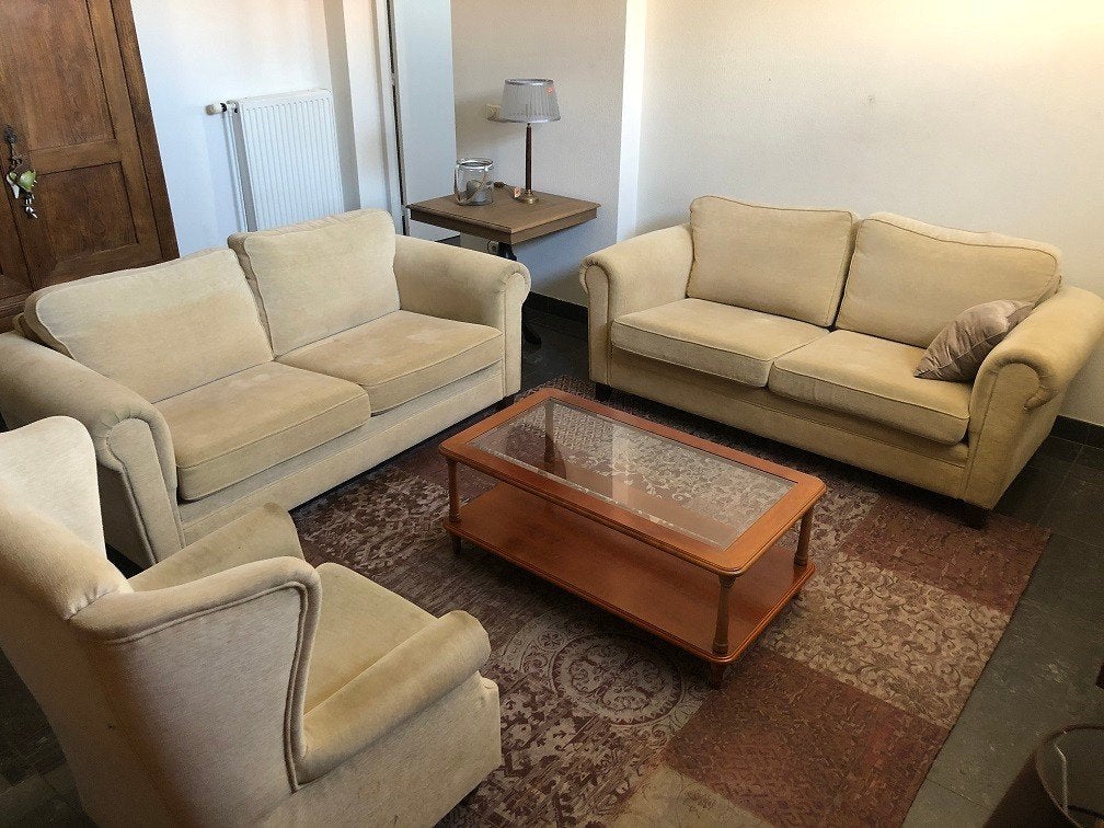 2x DURE Stoffen BANKSTEL BANK ZETEL + 1x FAUTEUIL Flamant, Antiek en Kunst, Ophalen