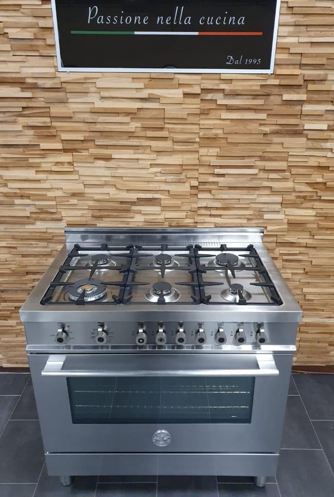 Luxe Bertazonni Fornuis 90cm RVS 1 oven 6 pits, Gaz, Classe énergétique A ou plus économe, Comme neuf, Enlèvement