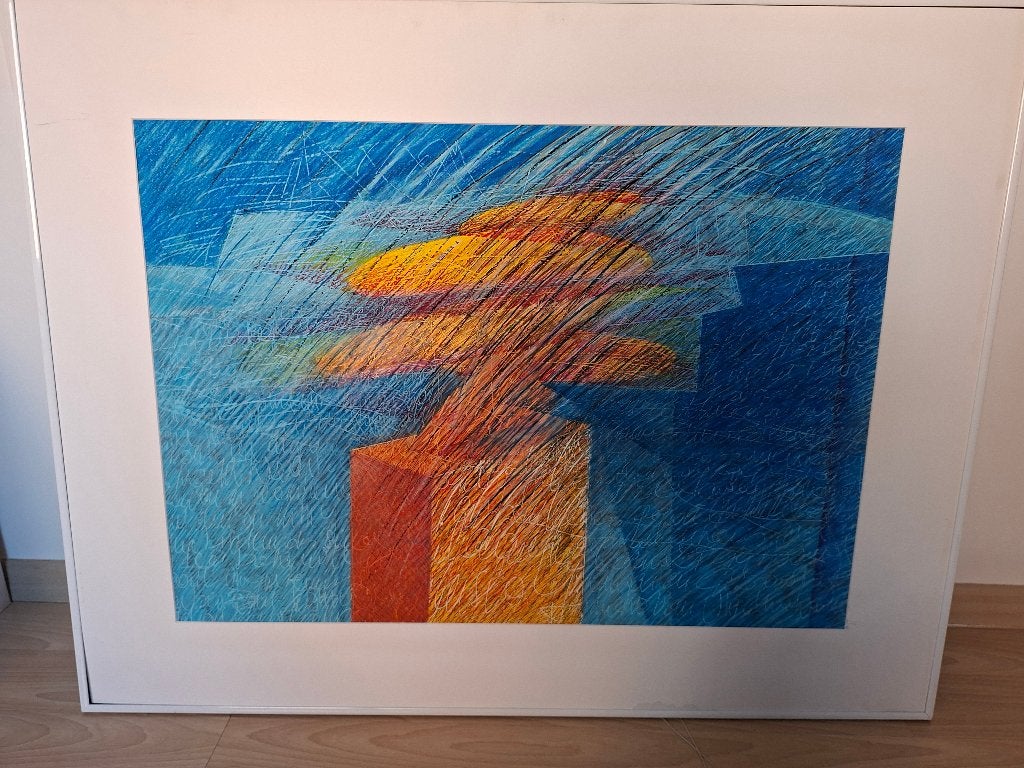Groot modern kleurrijk abstract kunstwerk (91x72cm), Antiek en Kunst, Kunst | Schilderijen | Modern, Ophalen, Glas, Abstract