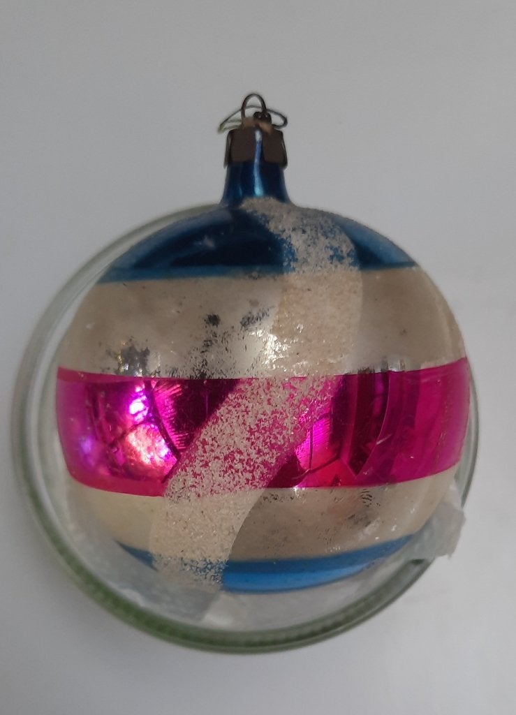 Vintage kerstbal met glitterband, Diversen, Ophalen of Verzenden, Gebruikt