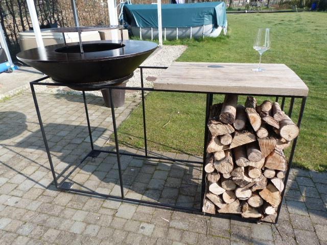 Grote plancha (diameter 100cm) - op maat gemaakt designframe, Tuin en Terras, Houtskoolbarbecues, Gebruikt, Ophalen