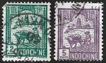 2 Postzegels Landbouw Indochina 1927, Timbres & Monnaies, Timbres | Asie, Enlèvement ou Envoi, Affranchi, Asie orientale