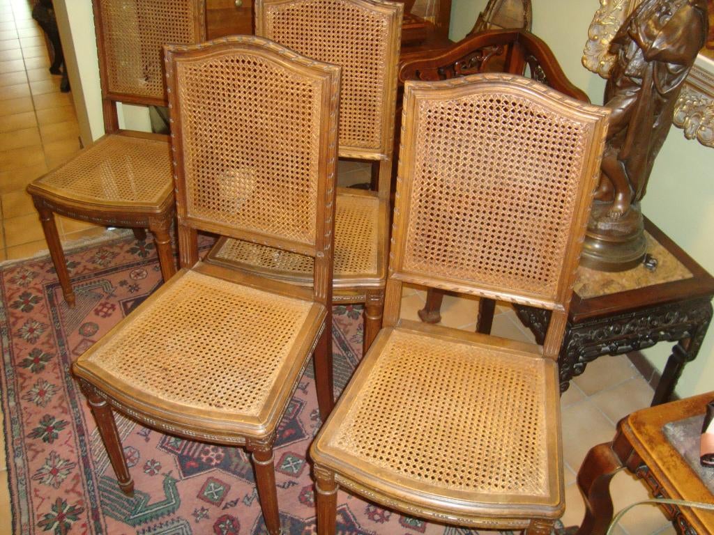 4 Stoelen met rieten rug en zit., Antiek en Kunst, Ophalen