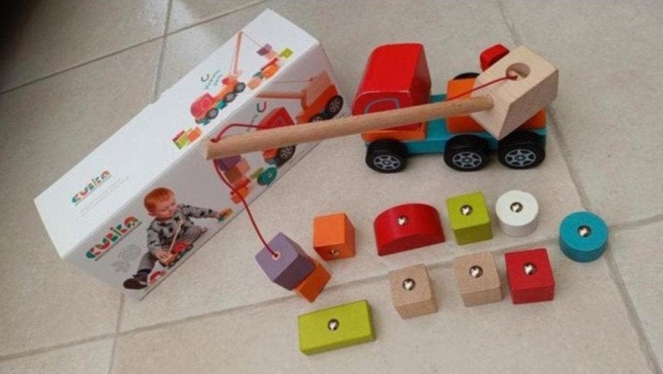 cubika houten vrachtwagen met magnetische blokken, Ophalen of Verzenden