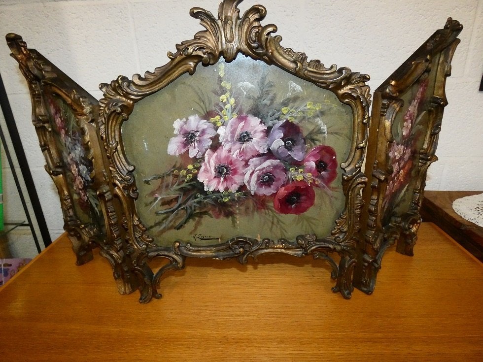 rare tableau triptyque « L. Zegers » en paravent de table, Antiquités & Art, Enlèvement ou Envoi, Œuvre originale, Peinture à l'huile