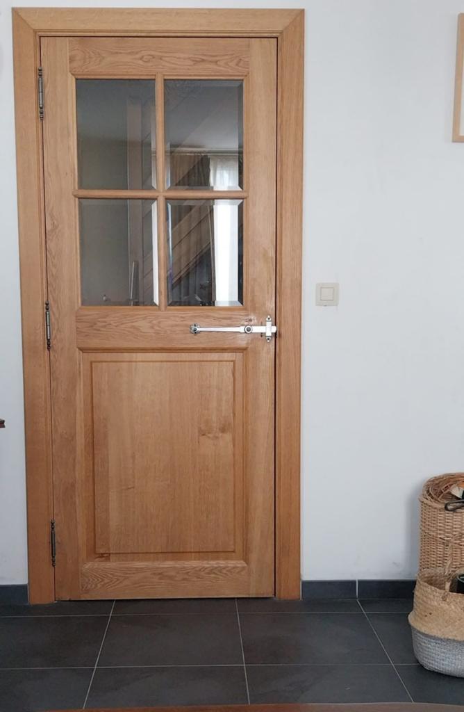 Volle eiken deur met geslepen glas en klinkenspel, Doe-het-zelf en Bouw, Ophalen, 80 tot 100 cm, Binnendeur, Zo goed als nieuw