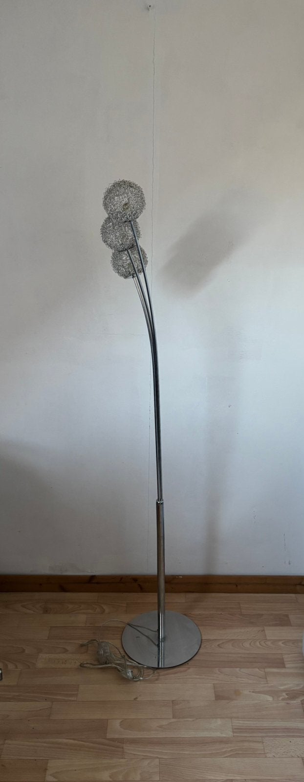 Vintage zilveren vloerlamp 3 punten/lichtbollen 150cm, Ophalen, Zo goed als nieuw