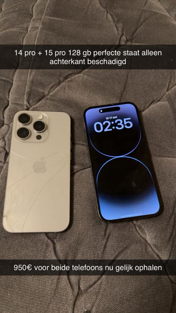Iphone 15 pro + 14 pro 128gb, Ophalen of Verzenden, Zo goed als nieuw, Zwart, IPhone 14
