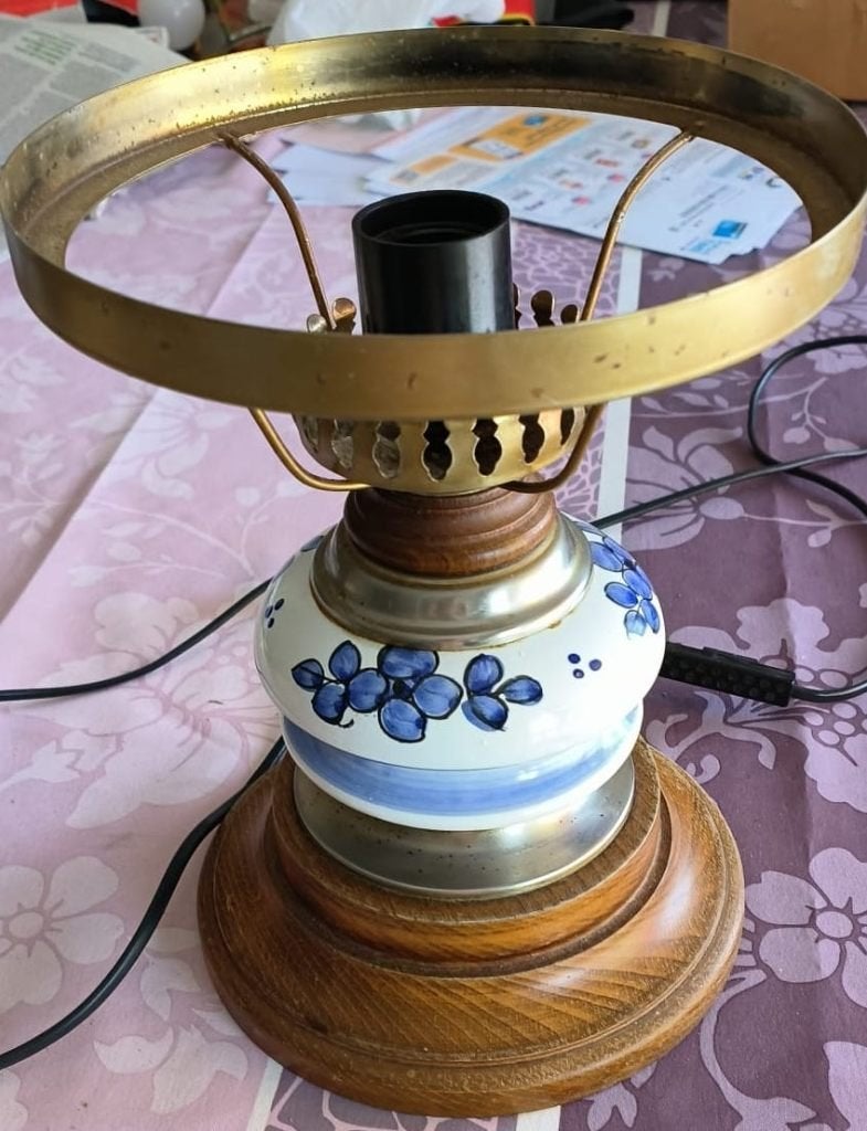 Vintage tafellamp in Olielampstijl, Ophalen, Gebruikt, Vintage, 25 cm