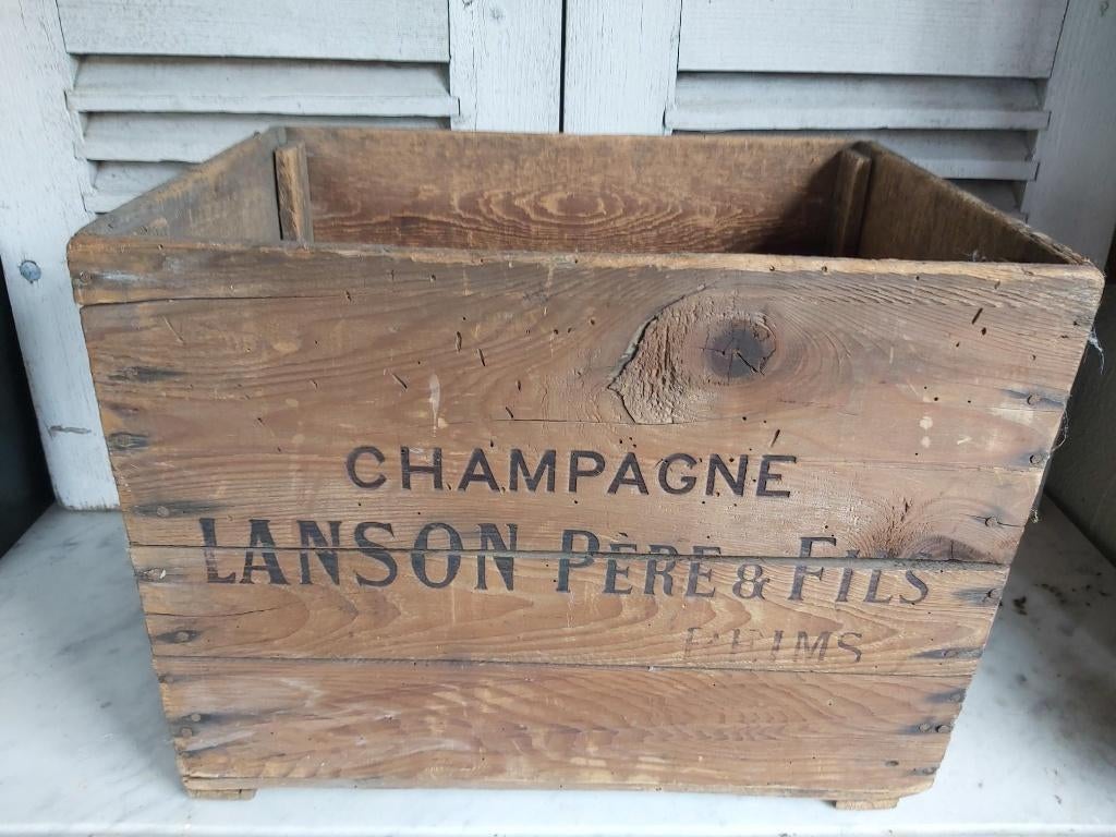 Mooi groot vintage houten krat / kist Champagne Lanson, Verzamelen, Ophalen of Verzenden, Gebruikt, Frankrijk, Champagne