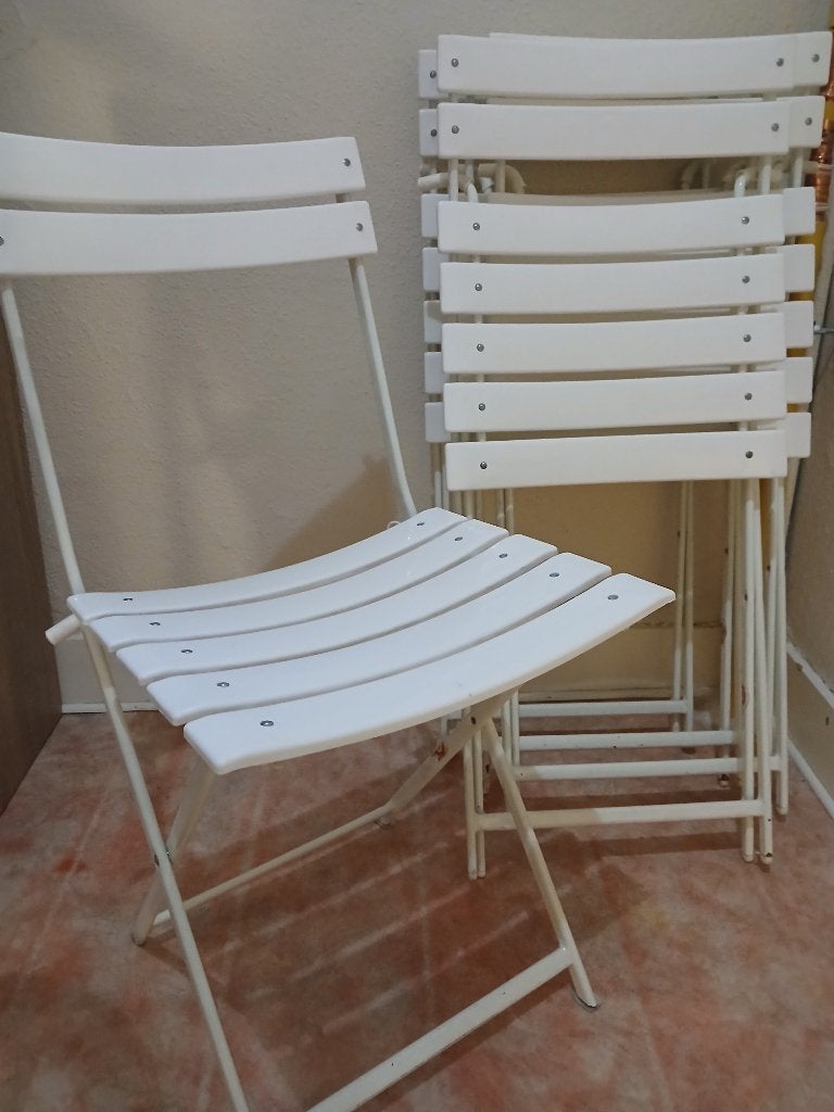 Chaise bistro pliante structure acier et lattes résine, Métal, Enlèvement, Utilisé, Blanc
