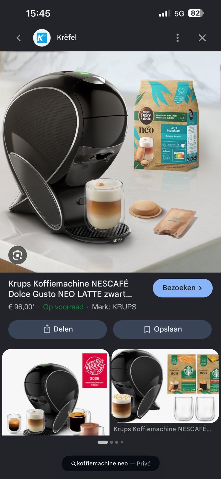 Machine à café Krups NEO LATTE, Réservoir d'eau amovible, Dosettes et capsules de café, Comme neuf, Enlèvement