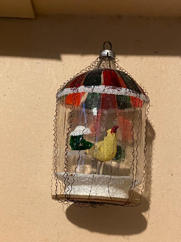 Kerstbal, glas, vogel in een kooi, Ophalen of Verzenden