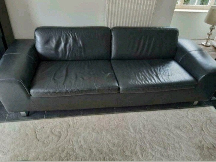 Sièges en cuir noir pour 3 (x2), 200 à 250 cm, Banc droit, Comme neuf, Enlèvement