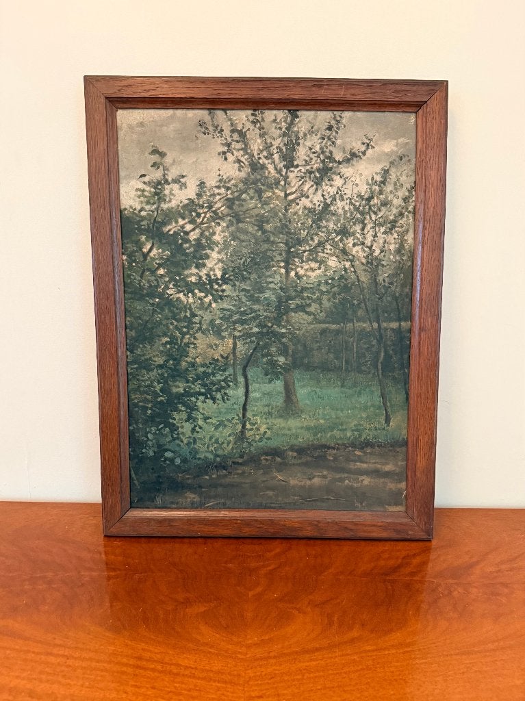 Peinture ancienne avec verger/jardin - huile sur toile, Antiquités & Art, Enlèvement ou Envoi, Peinture à l'huile, Paysage, Peint à la main