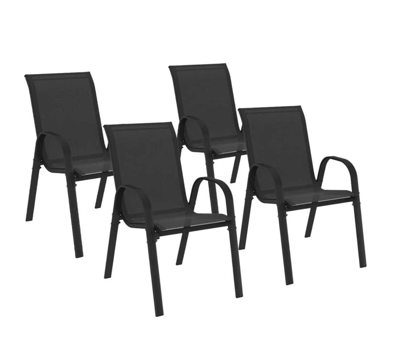 Lot de 4 chaises de jardin en métal et textile noires, Enlèvement ou Envoi, Neuf, Noir