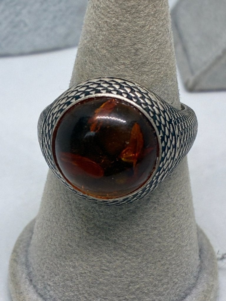 Zilveren ring 925 met barnsteen maat 24,5, Bijoux, Sacs & Beauté, Neuf, Gris, Enlèvement ou Envoi, Femme ou Homme