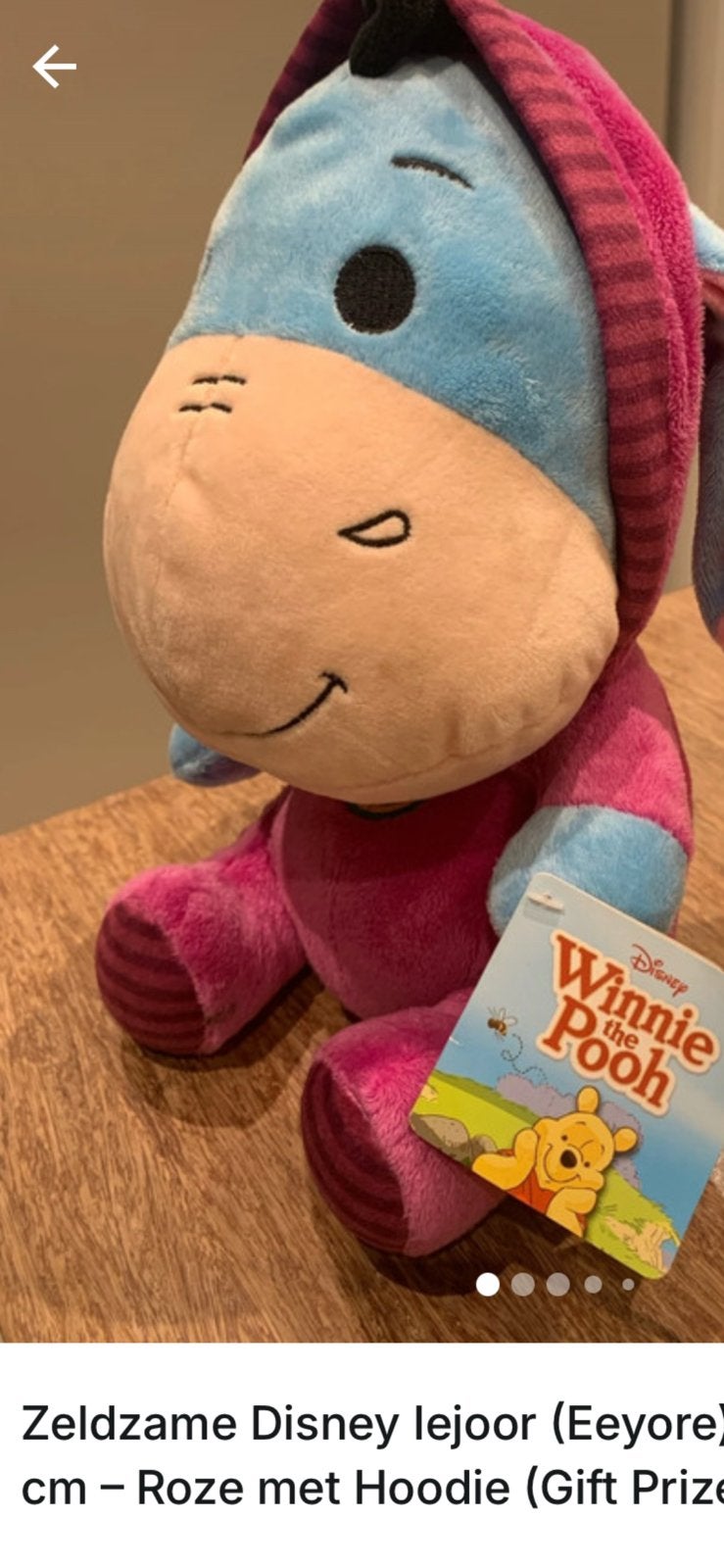 Zeldzame Disney Iejoor (Eeyore) Knuffel – Roze Hoodie –30 cm, Disney, Ophalen, Nieuw, Blauw