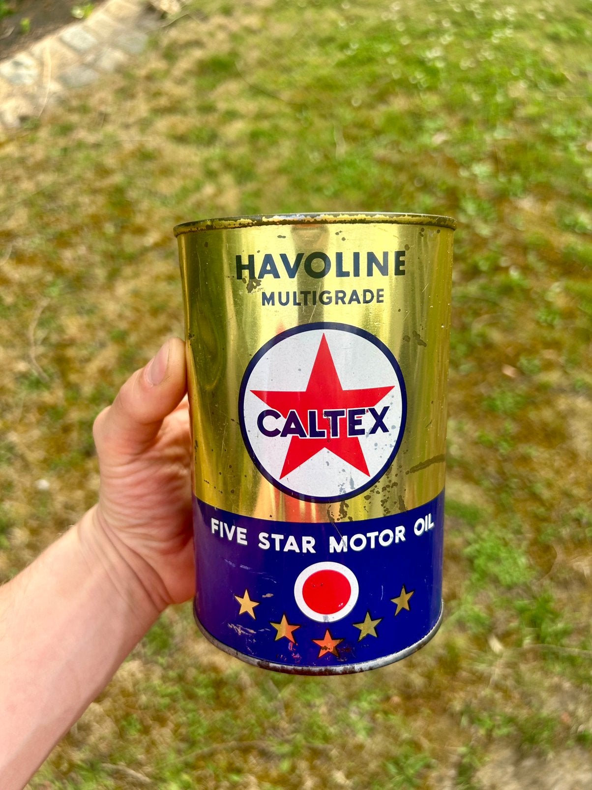 Bidon d’huile olieblik olie blik oil can Caltex Havoline, Enlèvement ou Envoi