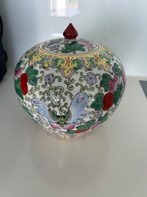 Chinese porseleinen gemberpot met deksel in Fam. Rose-stijl, Antiek en Kunst, Antiek | Keramiek en Aardewerk, Ophalen of Verzenden