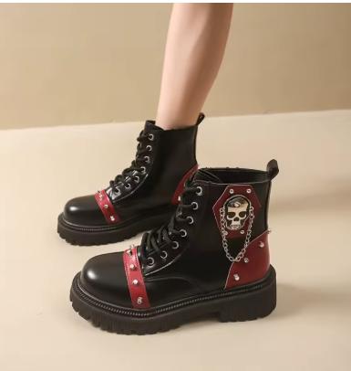 Gothic Skull Boots - Stoere Enkellaarzen met Kettingen, Verzenden, Nieuw, Bruin