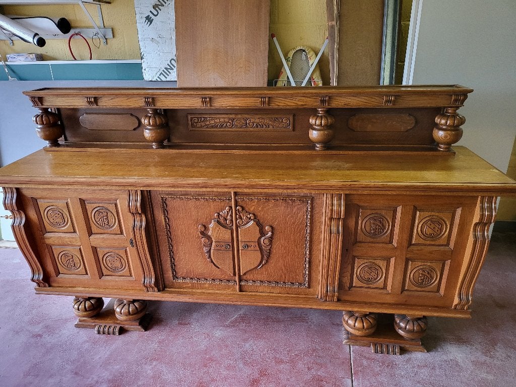 Complete eetkamer uit de jaren 50 - Malinois-stijl, Ophalen, Zo goed als nieuw, Néo-Renaissance flamande, 4 tot 6 stoelen