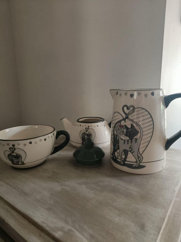 théière + cruche Chat, Antiquités & Art, Enlèvement